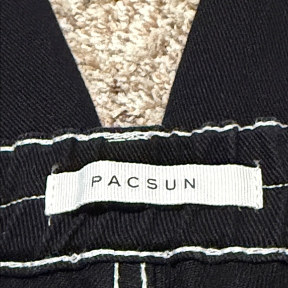 PacSun Low Rise Cargo Puddle Black Jeans with White Stitching - Picture 5 of 7